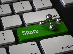 Share key on the keyboard, 3d rendering,conceptual image.