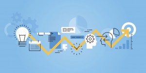 Flat line design website banner of development process, from idea to realization.