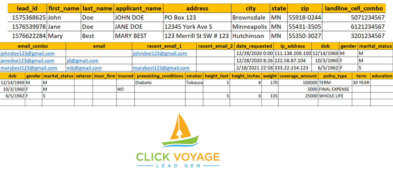 Sample ClickVoyage Lead List